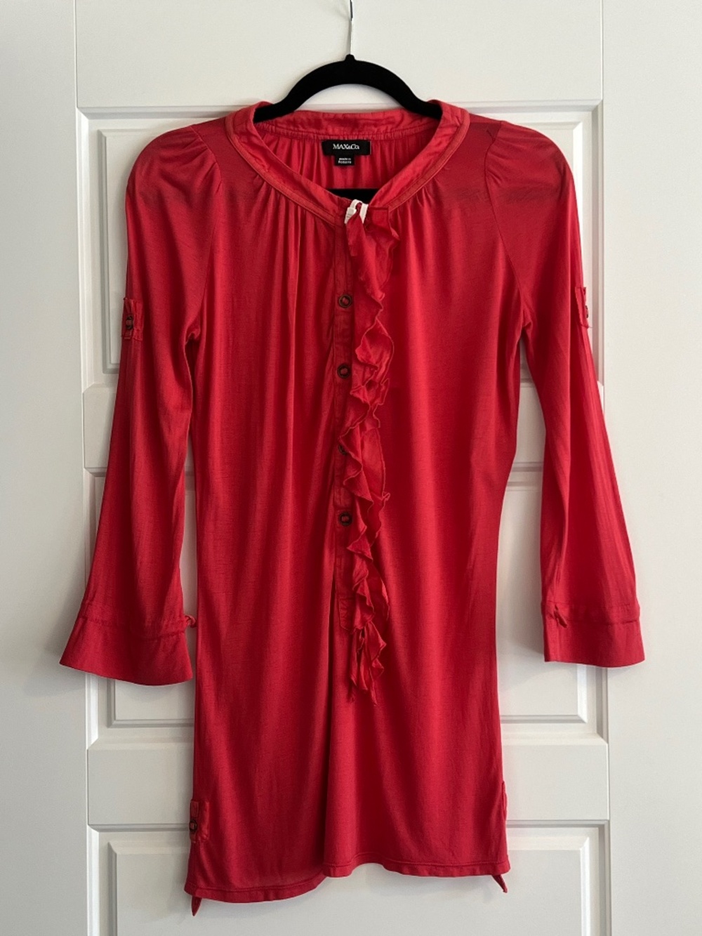 MAX & Co. Red Ruffle Front 3/4 Sleeve Blouse Size S